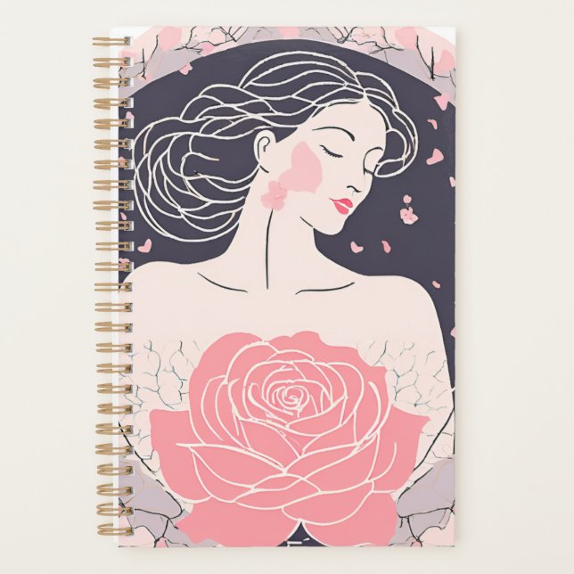 Elegant woman abstract peaceful pink planner (Front)