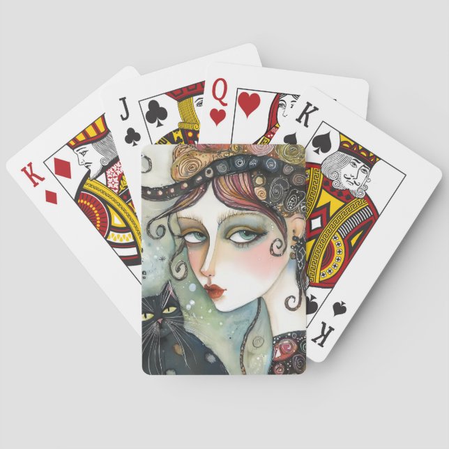 Elegant Woman and Cat Playing Cards (Back)