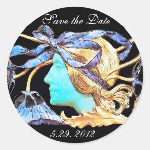 ELEGANT WOMAN BEAUTY JEWEL /LADY,BLUE BOW,FLOWERS CLASSIC ROUND STICKER