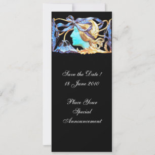ELEGANT WOMAN BEAUTY JEWEL /LADY,BLUE BOW,FLOWERS INVITATION