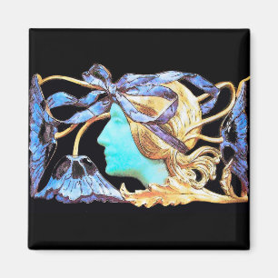 ELEGANT WOMAN BEAUTY JEWEL /LADY,BLUE BOW,FLOWERS MAGNET