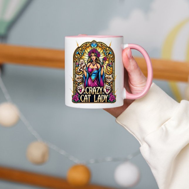 Elegant Woman Holding Kitten With Surrounding Cats Mug (Creator Uploaded)