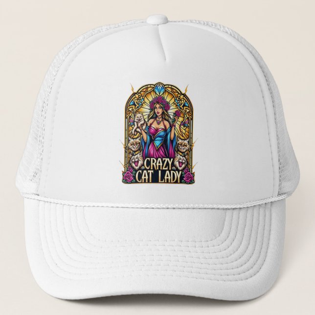 Elegant Woman Holding Kitten With Surrounding Cats Trucker Hat (Front)