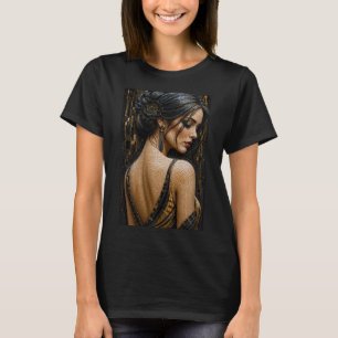 Elegant Woman in 3D Micro Mosaic – Luxury Black T-Shirt