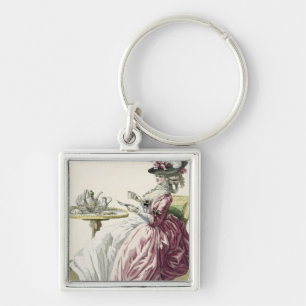 Elegant Woman in a Dress 'a l'Anglaise' Drinking C Key Ring