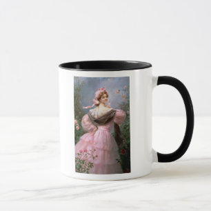 Elegant woman in a rose garden mug