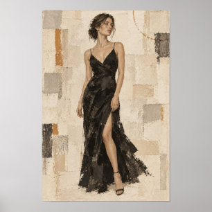 Elegant Woman in Black Evening Gown Abstract Wall  Poster