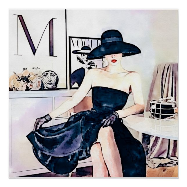 Elegant woman in Black Strapless Dress Poster (Front)