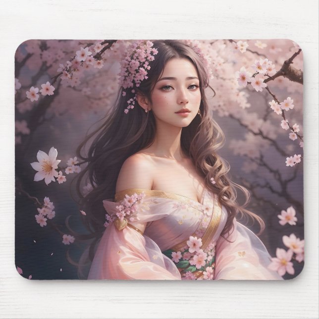 Elegant Woman in Blossoms Photo Enlargement Mouse Pad (Front)