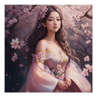 Elegant Woman in Blossoms Photo Enlargement Poster