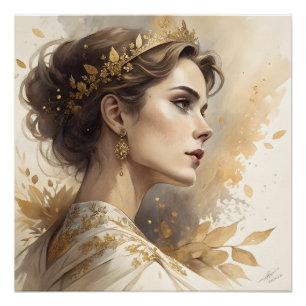 Elegant Woman in Champagne & Gold Luxury Art Poster