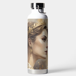 Elegant Woman in Champagne & Gold Luxury Art Water Bottle