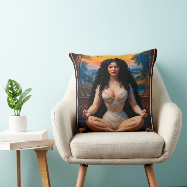 Elegant Woman In Meditative Harmony by Xzendor7 Cushion (Chair)