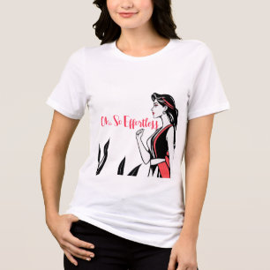 Elegant Woman in Red and Black Tri-Blend Shirt
