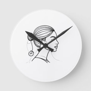 Elegant Woman Line Art Round Clock