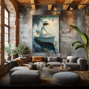 Elegant Woman on Rowboat at Sunset – Impressionist Poster