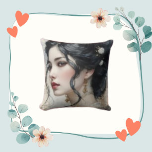 Elegant Woman Stylish Hair Portrait Cushion