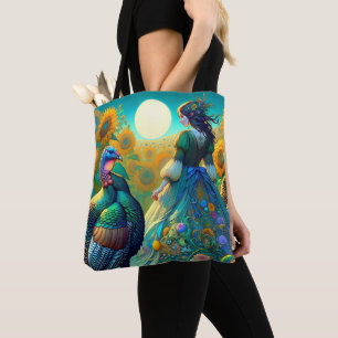 Elegant Woman, Turkey and Sunflowers Tote Bag