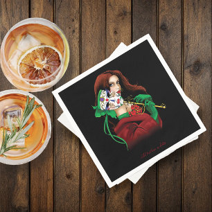 Elegant Woman Venetian Mask Red Green Napkin