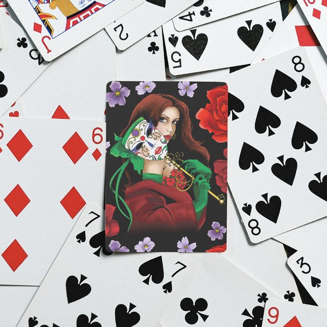 Elegant Woman Venetian Mask Red Green Playing Cards (Creator Uploaded)