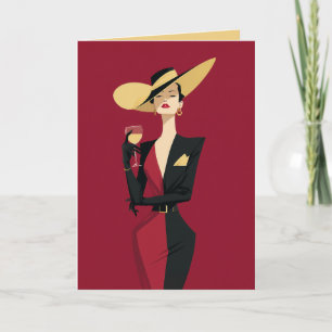 Elegant Woman Wine Illustration Card