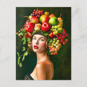 Elegant Woman with Apple Fruit Hat Holiday Postcard