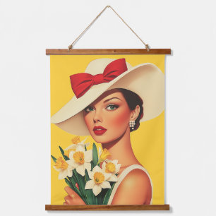 Elegant Woman with Daffodils Hanging Tapestry