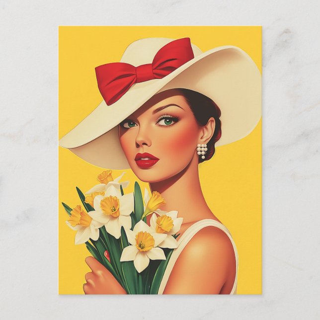 Elegant Woman with Daffodils Postcard (Front)