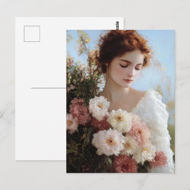 Elegant Woman with Flowers Painting Postcard (Front/Back)