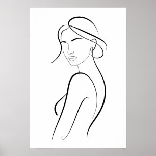 Elegant Woman with Hat Minimalist Line Art Poster
