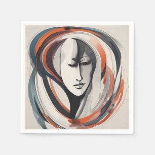 Elegant Woman's Face Brown Blue paper napkins