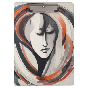 Elegant Woman's Face Brown Blue Wall Art Abstract Clipboard