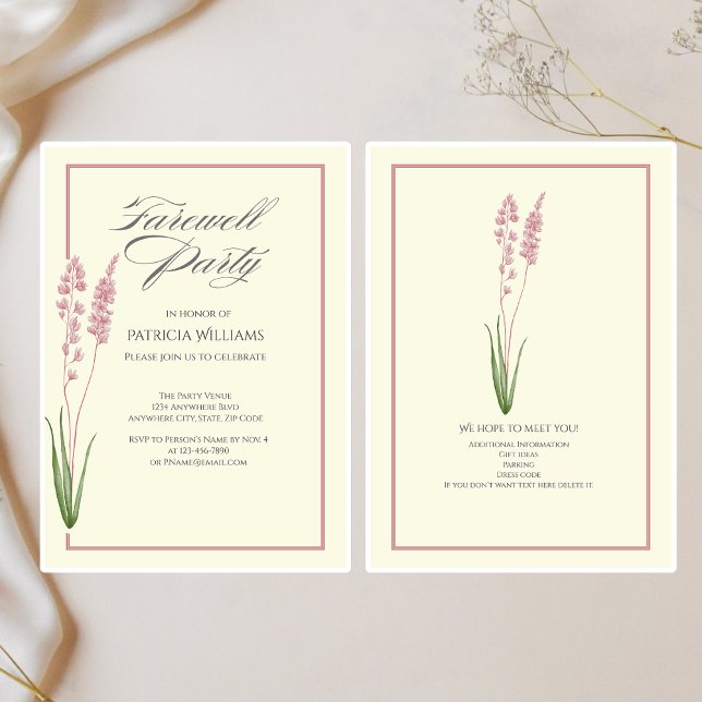 Elegant Womans Pastel Wildflower Farewell Party  Invitation (Creator Uploaded)