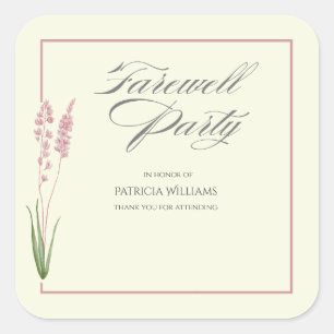 Elegant Womans Pastel Wildflower Farewell Party Square Sticker