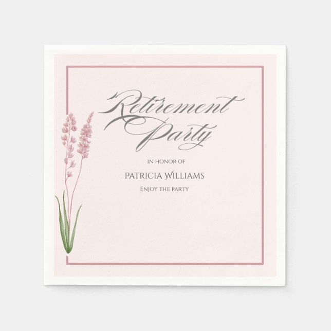 Elegant Womans Pastel Wildflower Retirement Party  Napkin (Front)