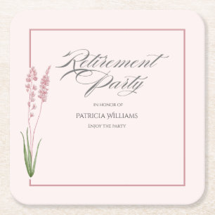 Elegant Womans Pastel Wildflower Retirement Party  Square Paper Coaster