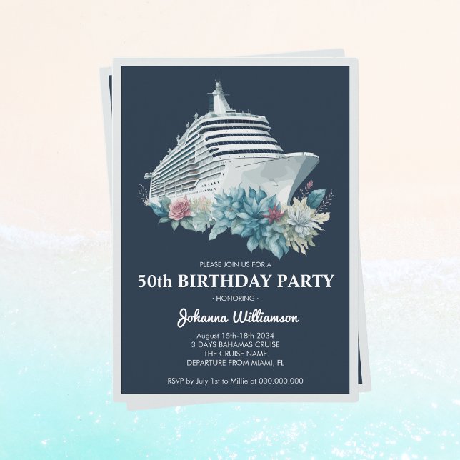 Elegant Women 50th Birthday Party Cruise Ship Trip Invitation (Elegant Women 50th Birthday Party Cruise Ship Trip Invitation
)