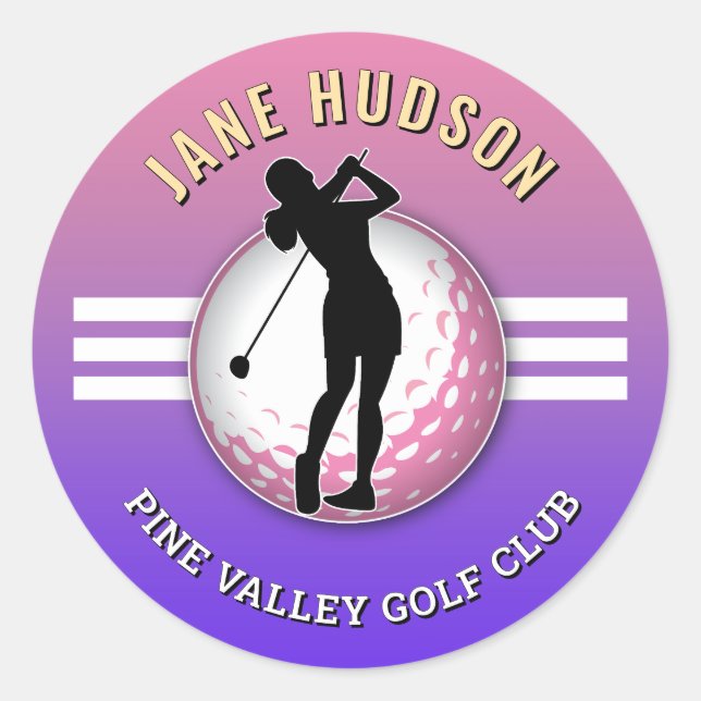 Elegant Women Golfer Design Classic Round Sticker (Front)