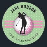 Elegant Women Golfer Design Classic Round Sticker<br><div class="desc">Minimalist Custom Elegant  Women Golf Design by Edward Eksi. Easy modification of TEXTS for your needs.</div>