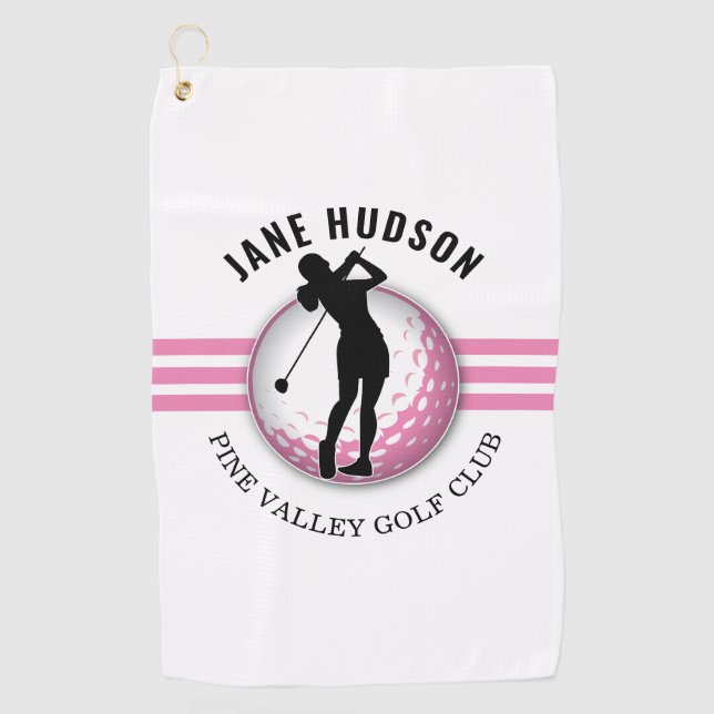 Elegant Women Golfer Design Golf Towel (Front)