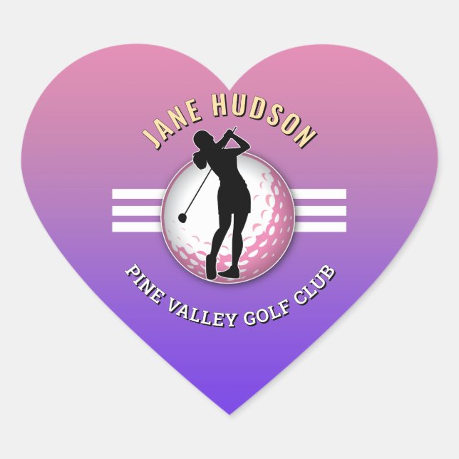 Elegant Women Golfer Design Heart Sticker (Front)