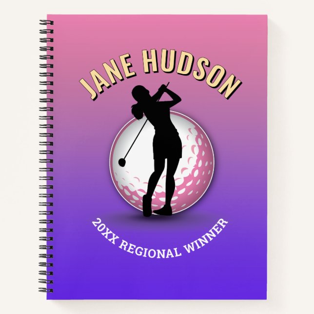 Elegant Women Golfer Design Notebook (Front)