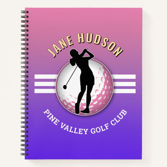 Elegant Women Golfer Design Notebook (Front)