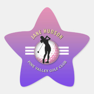 Elegant Women Golfer Design Star Sticker