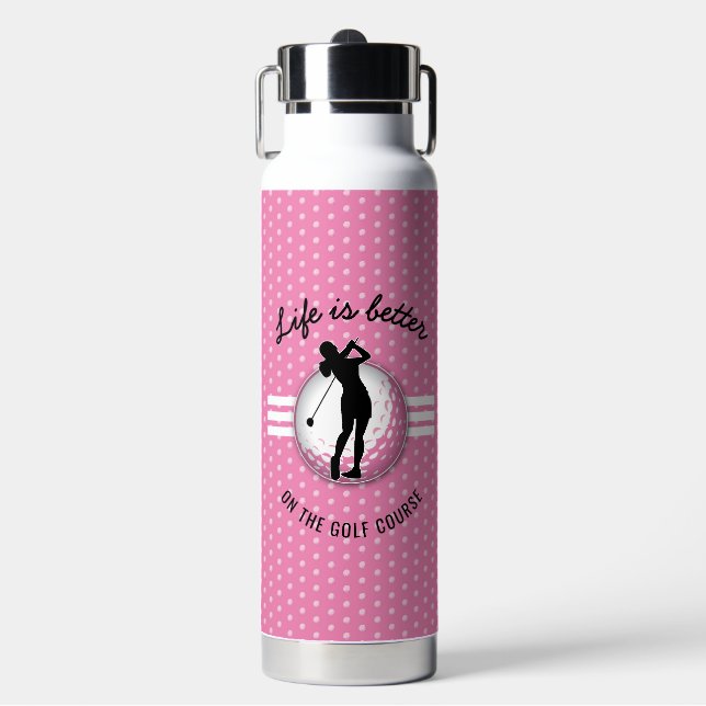 Elegant Women Golfer Design Water Bottle (Front)