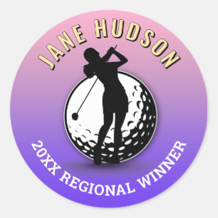 Elegant Women Golfer Monogram  Design Classic Round Sticker