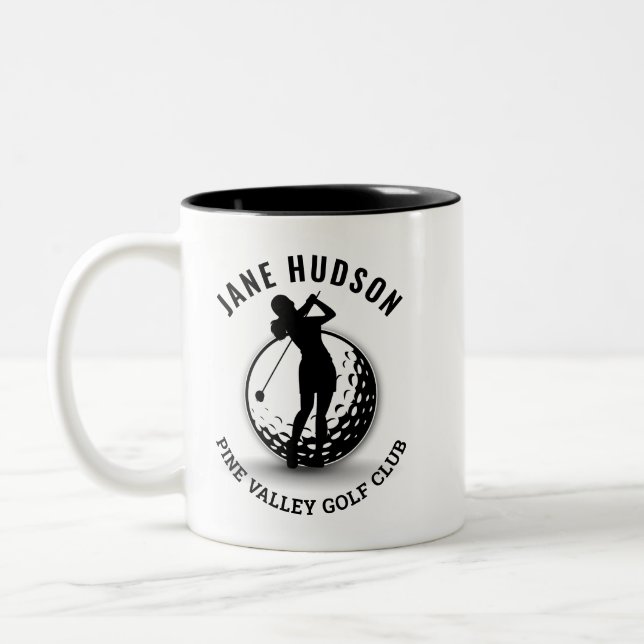 Elegant Women Golfer Monogram  Design Two-Tone Coffee Mug (Left)