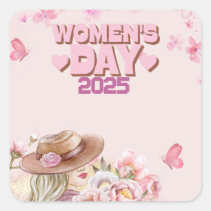 Elegant Women's Day 2025 with Pink Floral Design Square Sticker
