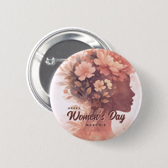 Elegant Women's Day Celebration Floral March 8 6 Cm Round Badge (Front & Back)