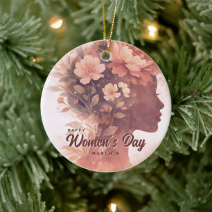 Elegant Women's Day Celebration Floral March 8 Ceramic Ornament